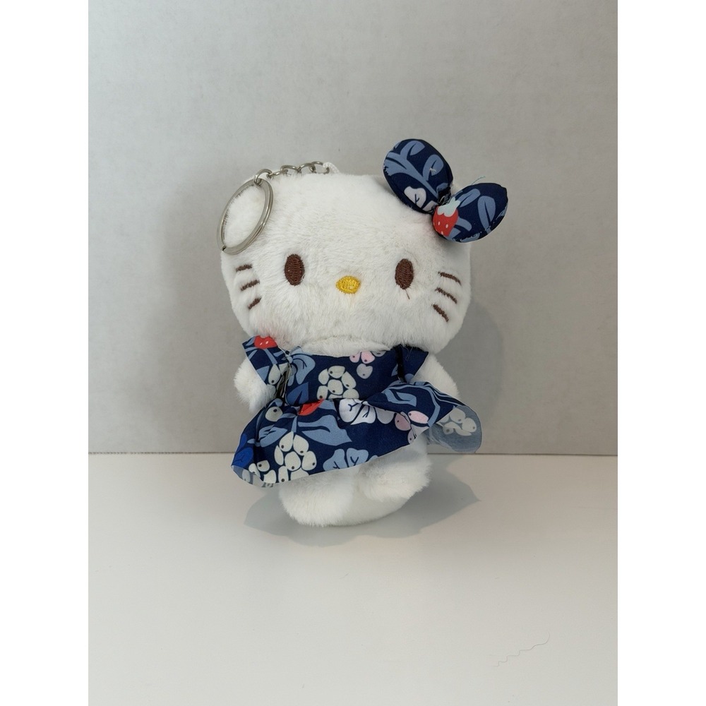 Hello Kitty Frock Plush Keychain Blue Floral 5"